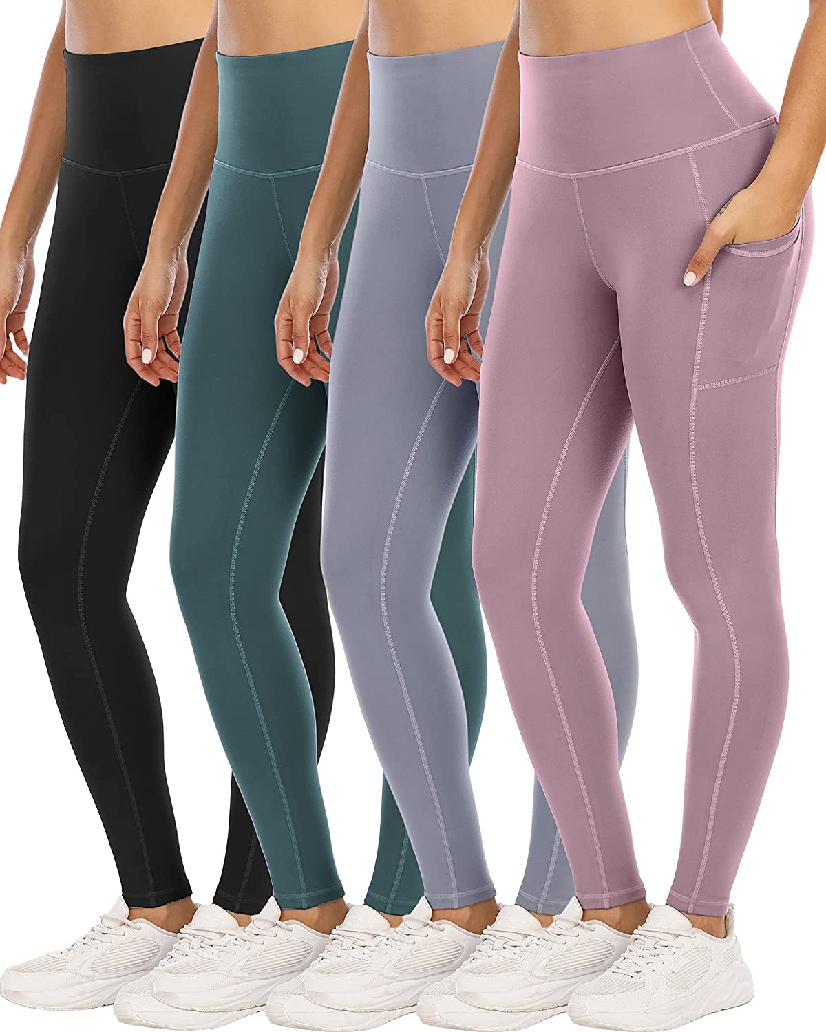 YOUNGCHARM 4 Pack Leggings with Pockets for  