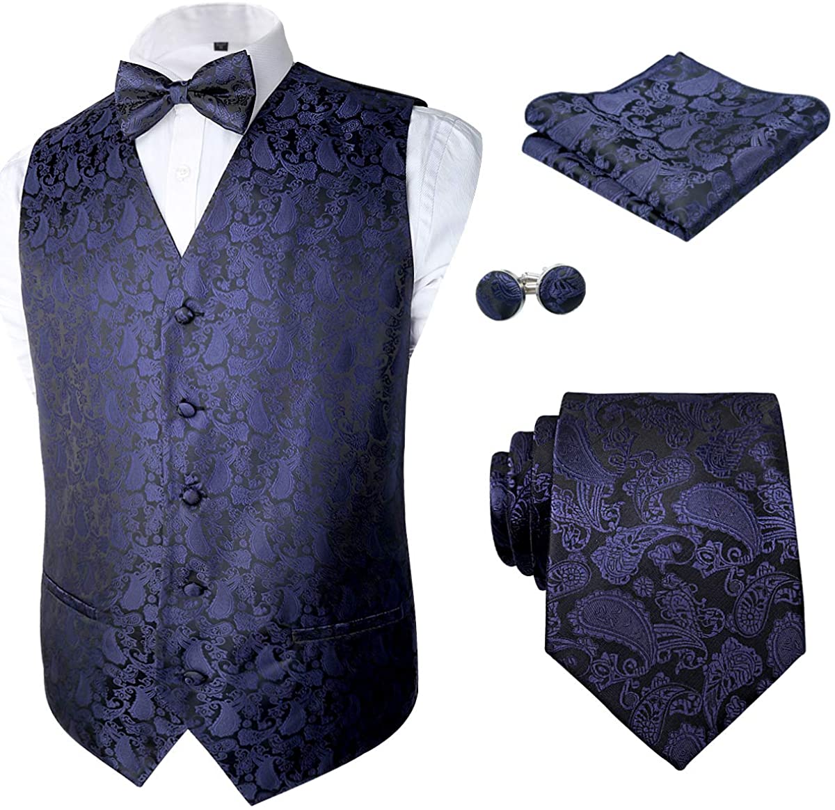 Alizeal Mens Classic 5 Pcs Paisley Jacquard Suit Vest Set | eBay