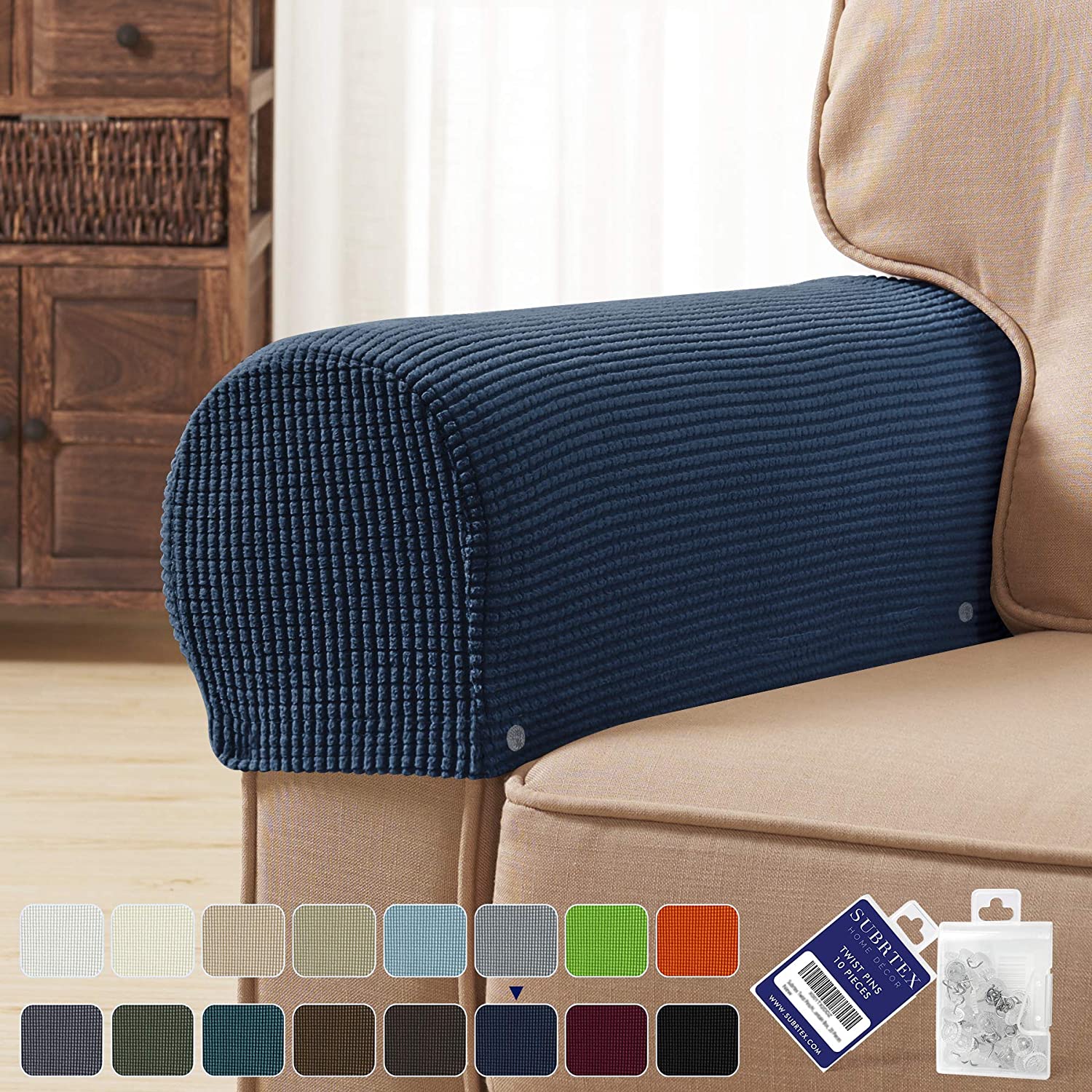 Details about   subrtex Spandex Stretch Fabric Armrest Covers Anti-Slip Furniture Protector Armc