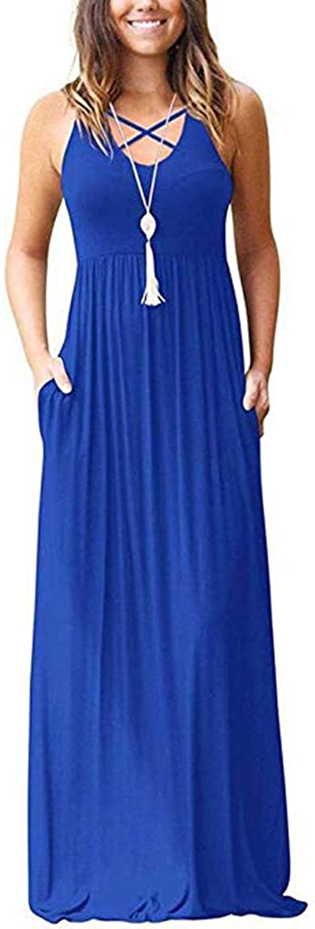 LILBETTER Women's Sleeveless Racerback Loose Plain Maxi Dresses Casual Long  Dres | eBay