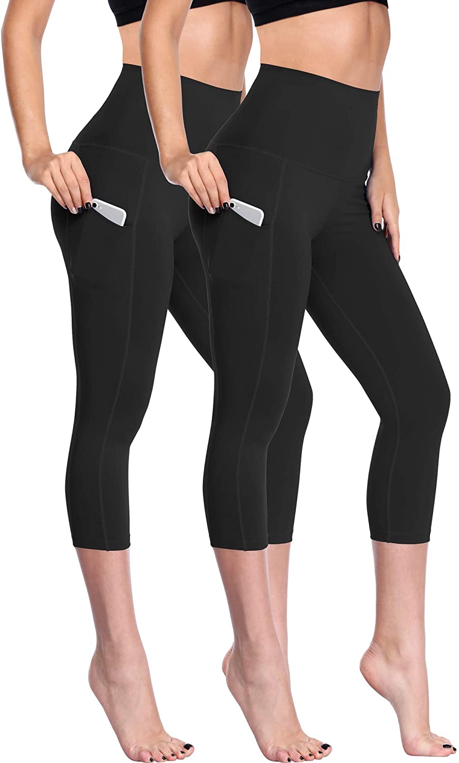 Neleus Women's Tummy Control High Waist Capri Leggings Yoga Pants with  Pockets