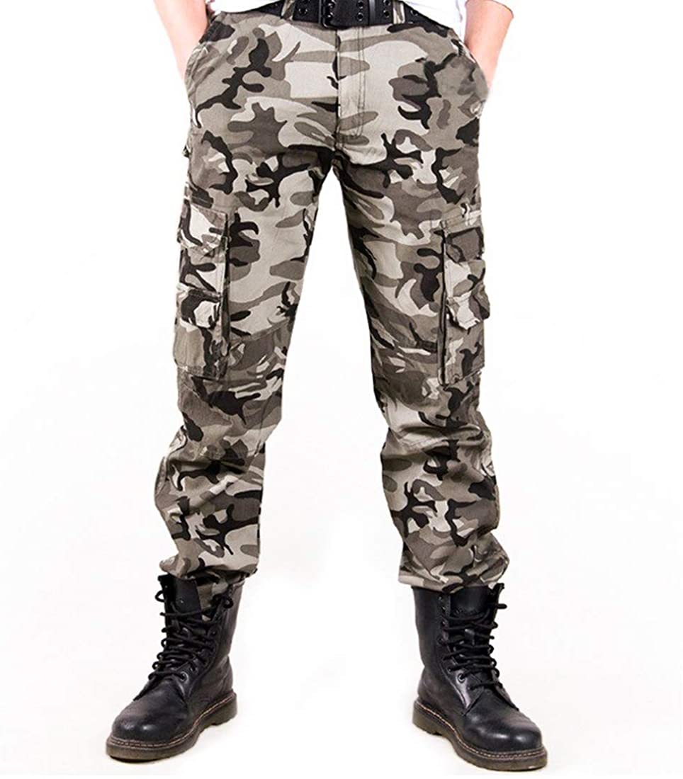 zeetoo Mens Relaxed-Fit Cargo Pants Multi Pocket Military Camo Combat Work Pants 
