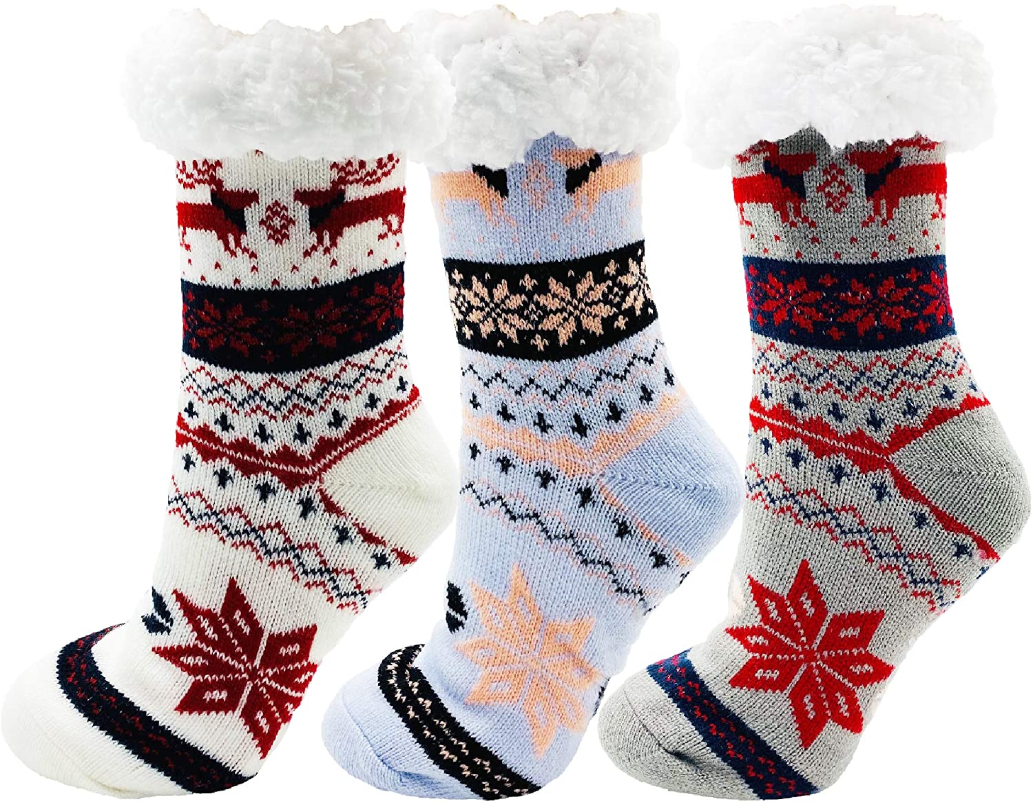 Fluffy Thermal Sherpa Slipper Socks, 3 Pairs for Women, Ultra Soft  Christmas Win