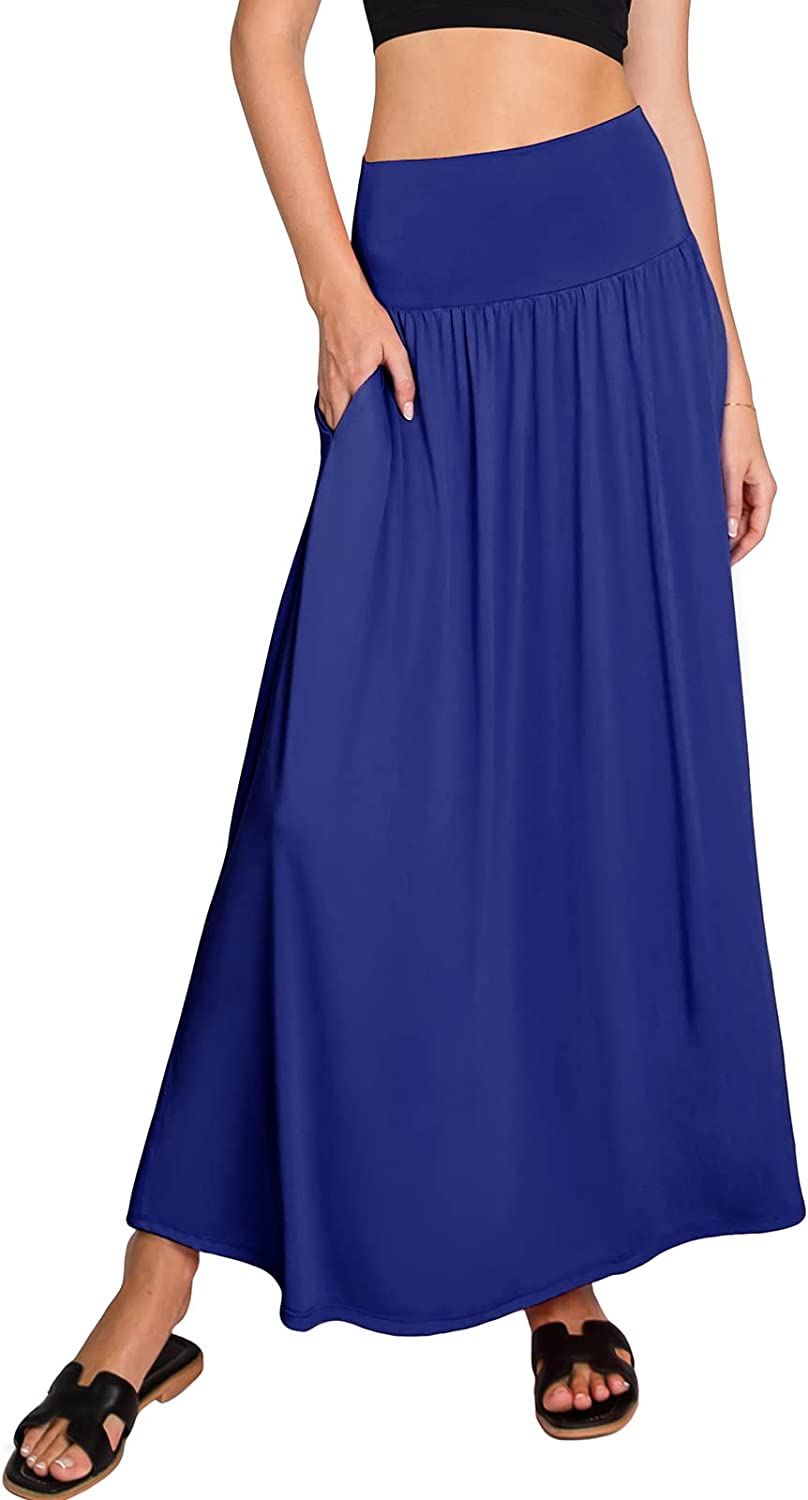 DOUBLJU Women's High Waist Maxi Skirt Shirring Side Pockets Long Length  Detail w | eBay