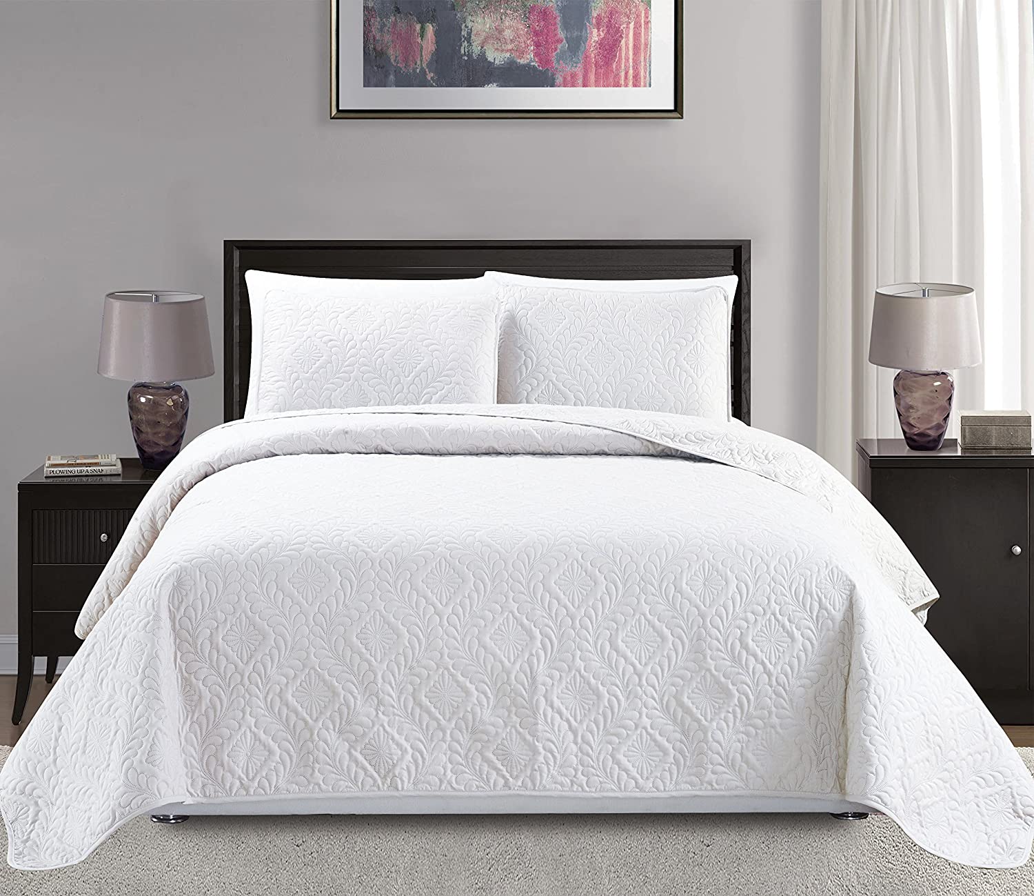 Details about  / Mk Collection 3pc King//California King Over Size 118/"x106/" Diamond Bedspread Bed