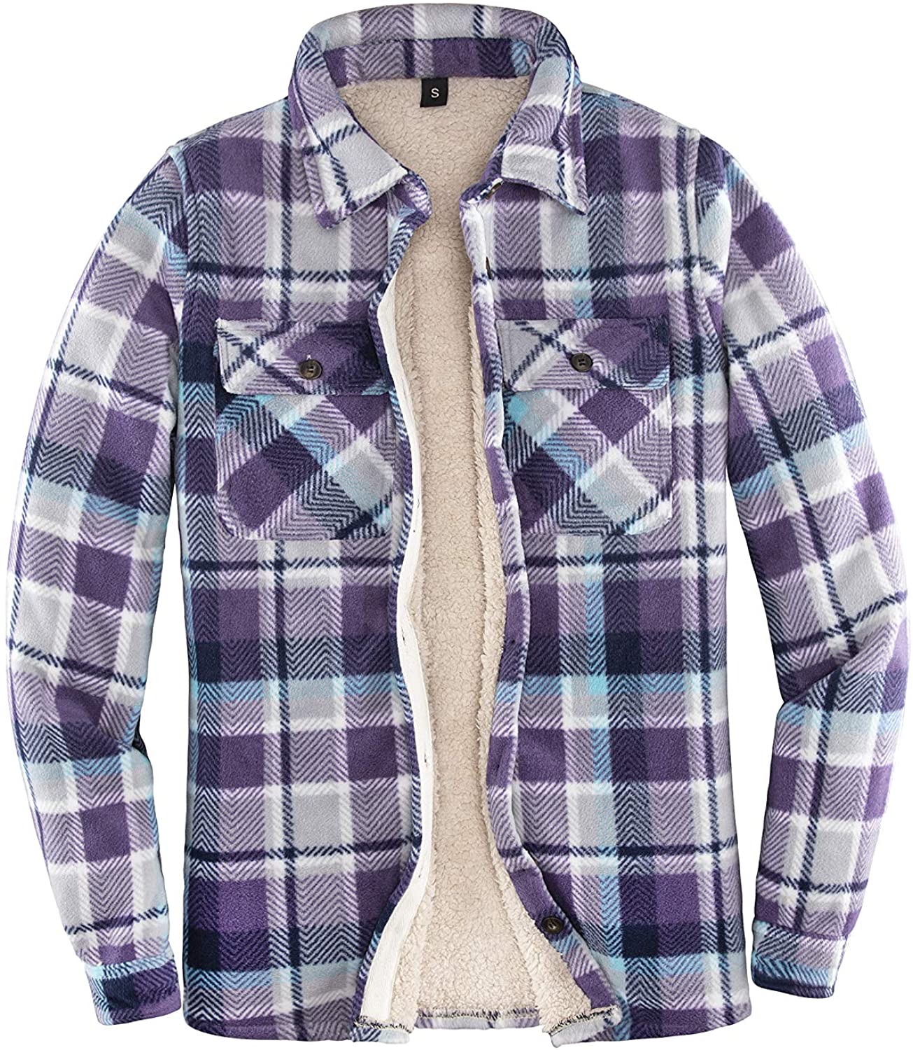Womens Sherpa Fleece Lined Flannel Shirt Jacket Warm Button Up Plaid ...