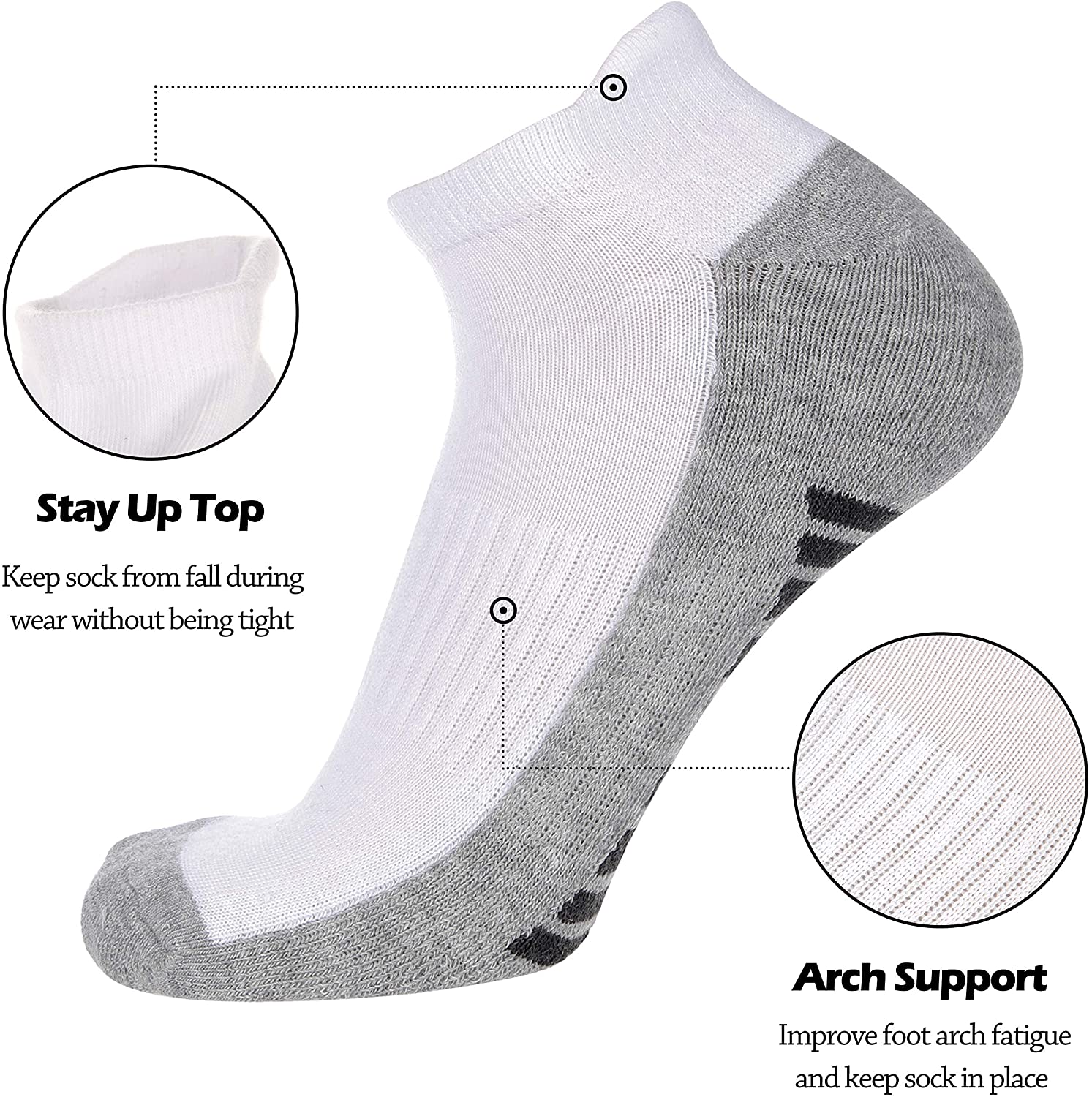 Eallco Mens Ankle Socks Low Cut Athletic Cushioned Running Tab Socks 6 ...