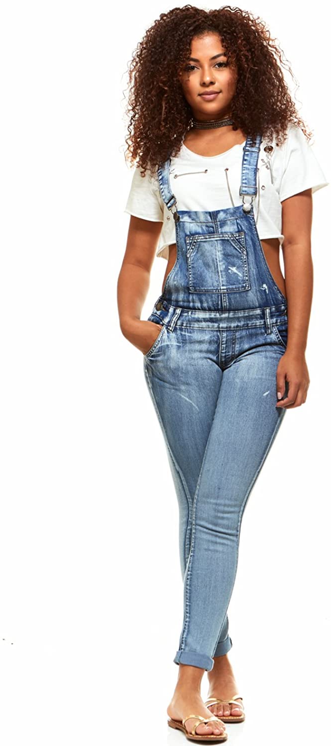 Chouyatou Women's Casual Loose Denim Cotton Overalls Stretch Adjustable  Strap Wide Leg Bib Jean Overalls Jumpsuit Pants with Pockets(Rip  Blue,Small) - Walmart.com