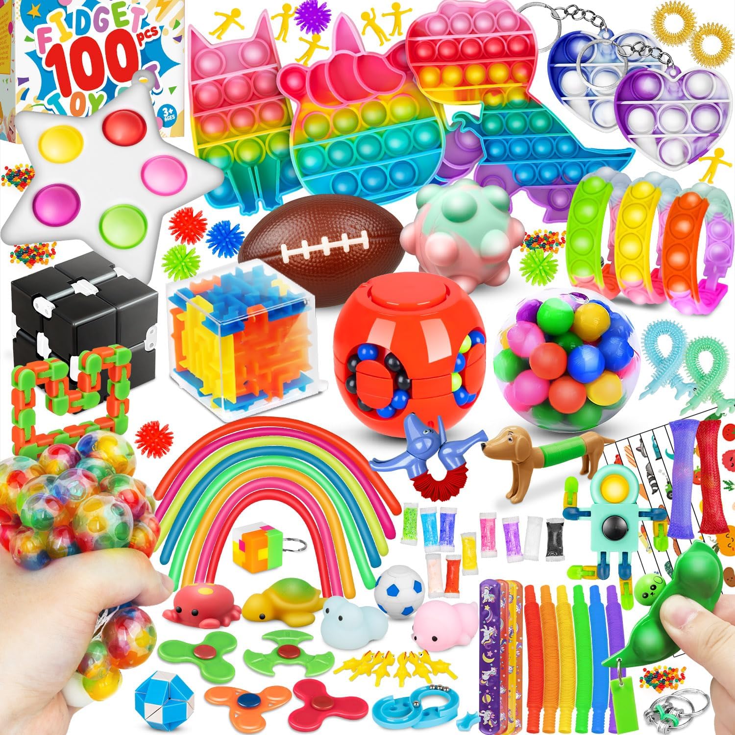 Fidget Toys 100 Pack,Big Pack Fidget Toys 100pcs for Kids,Best Fidget  Sensory Toys Bulk,Classroom Treasure Box Toys,Party Favors Goodie Bags  Filler