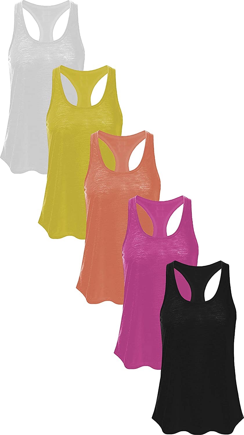 Women's 5 Pack Everyday Flowy Burnout Racer Back Active Workout Tank Tops |  eBay