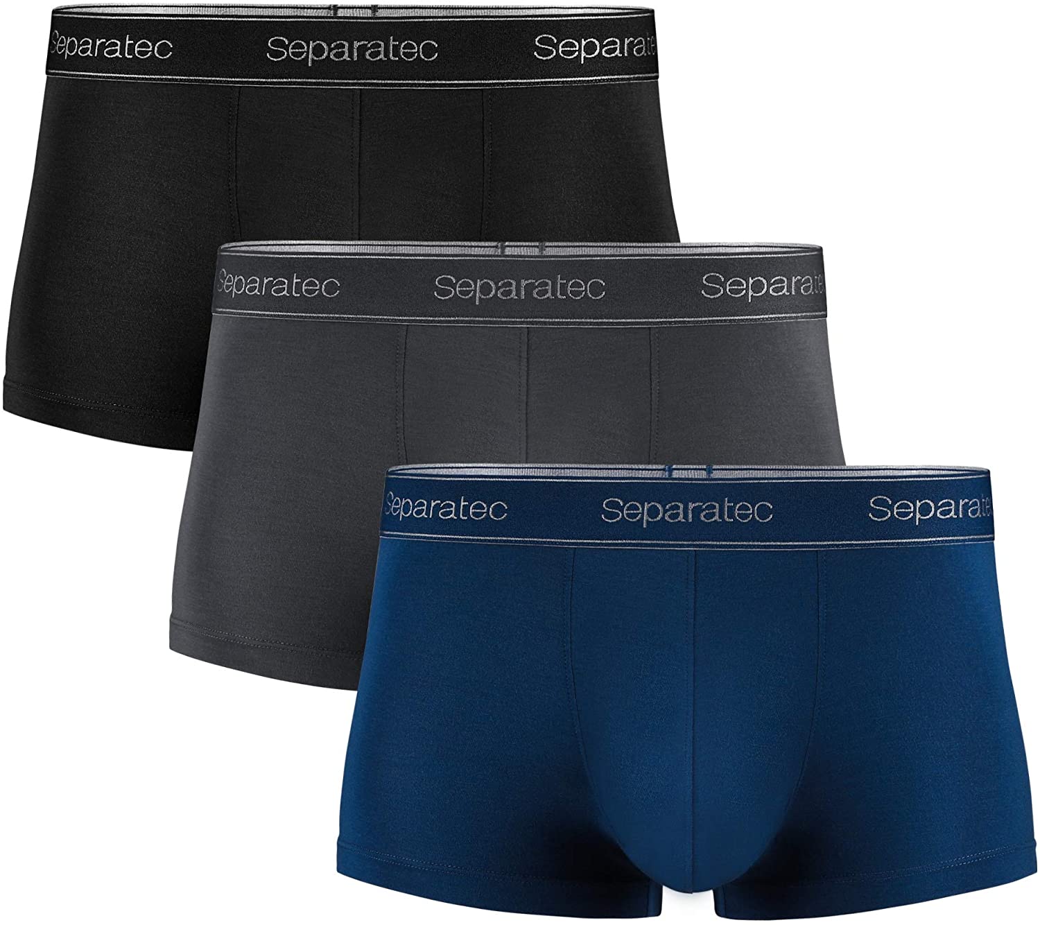 Separatec Men's Underwear Comfort Soft Micro Modal Trunks with Dual Pouch 3  Pack