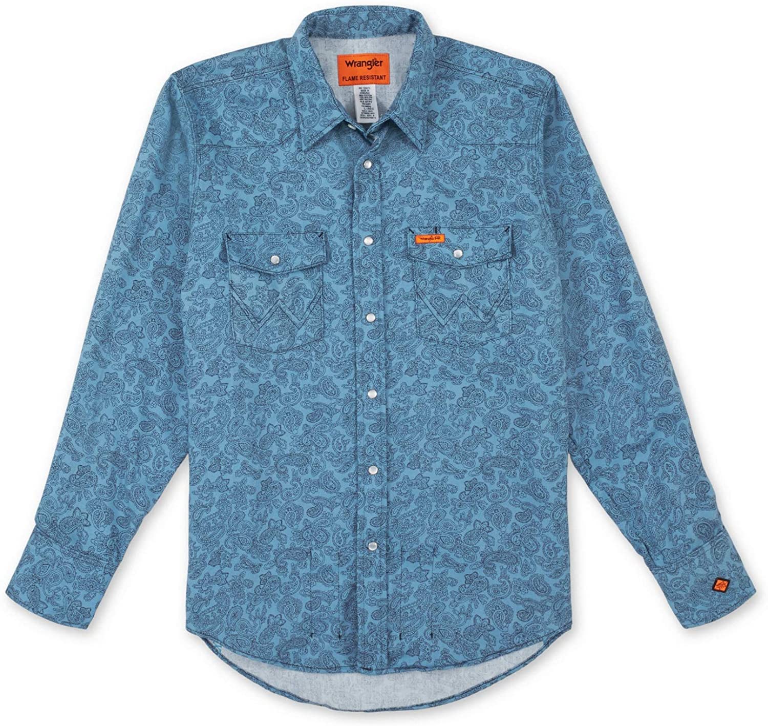 Pre-owned Wrangler Riggs Workwear Men's Flame Resistant Western Long Sleeve Two Pocket Sna In Blue Paisley Print