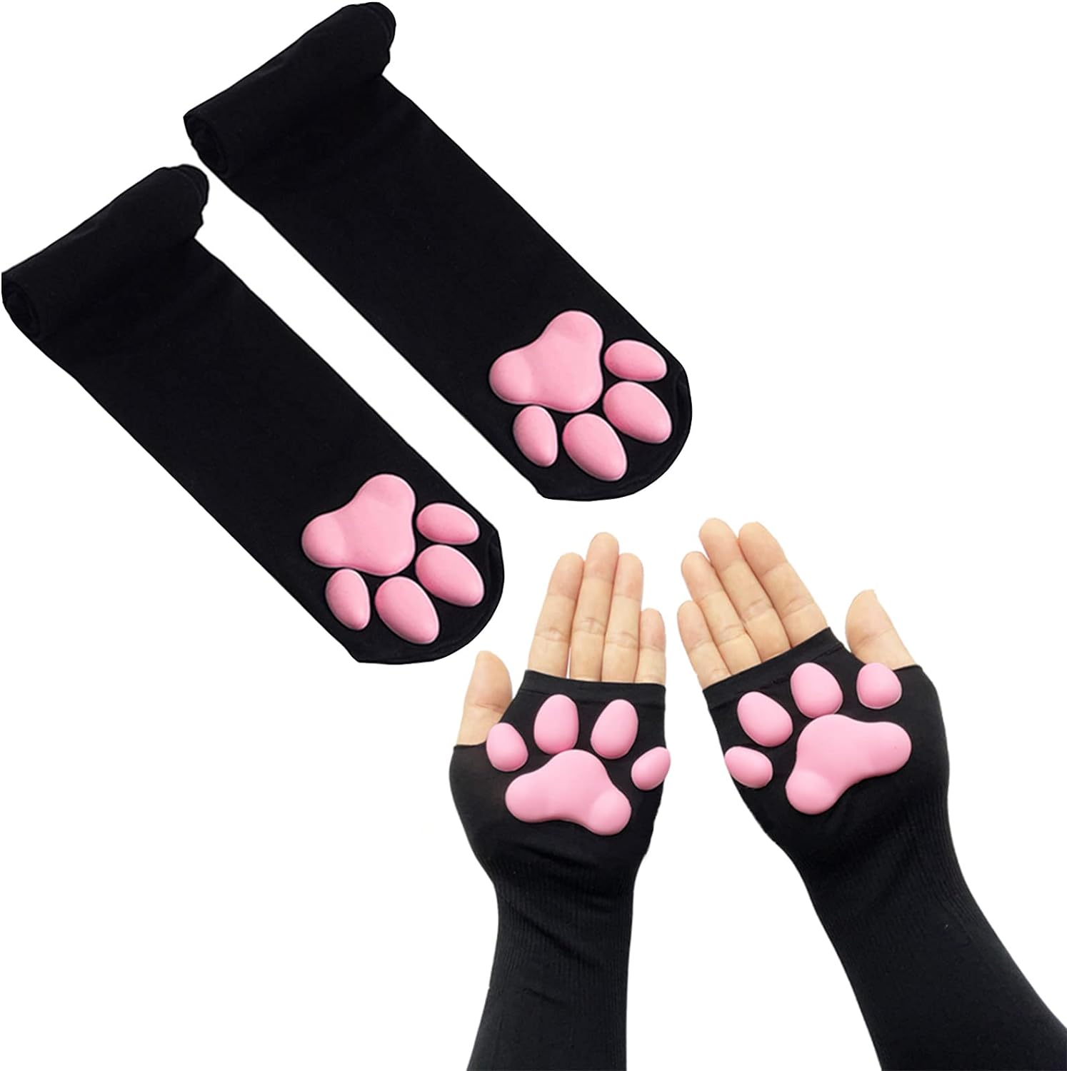 Women 3d Cat Paw Socks Thigh High Stockings Cute Cat Paw Pad Socks