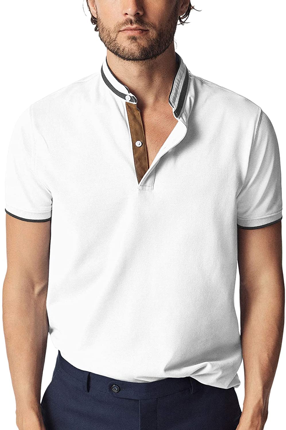 GAVIN BLEU Polo Shirts Men Navifalcon Mens Polo Shirts Stand Collar Shirt  100 Cotton Mens Short Sleeve Shirts for Men Collarless Polo Classic Fit  Business Casual Tshirt Black S at  Men's