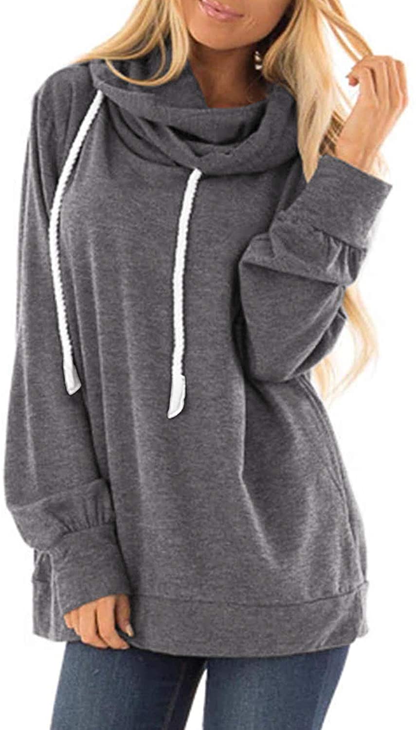 Dearlovers Womens Cowl Neck Hooded Sweatshirt Casual Long Sleeve Loose Color Block Pullover Top