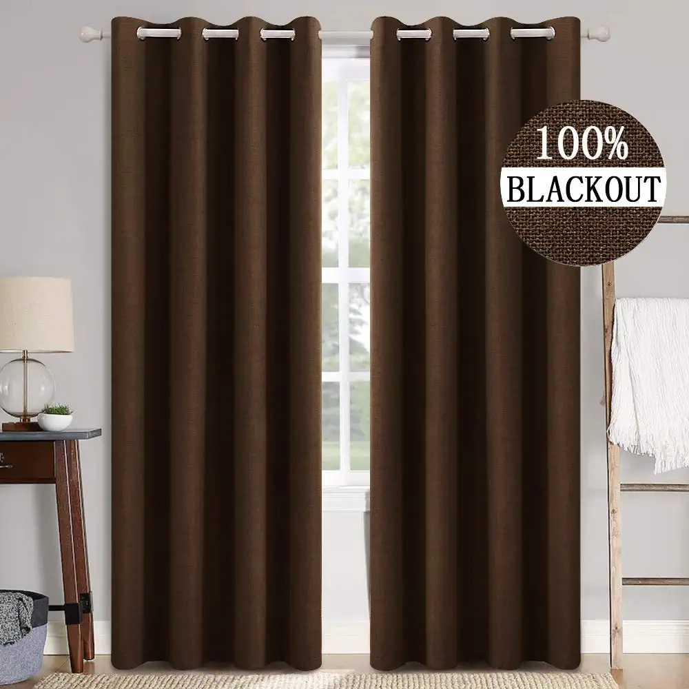 MIULEE 90 Inches Linen Textured Curtains for Bedroom 100% Blackout