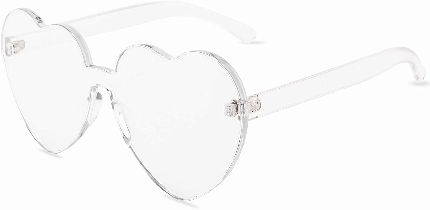  J&L Glasses Fashion Rimless Heart-Shaped One Piece Clear Lens  Color Candy Sunglasses (Amber, Heart) : Clothing, Shoes & Jewelry