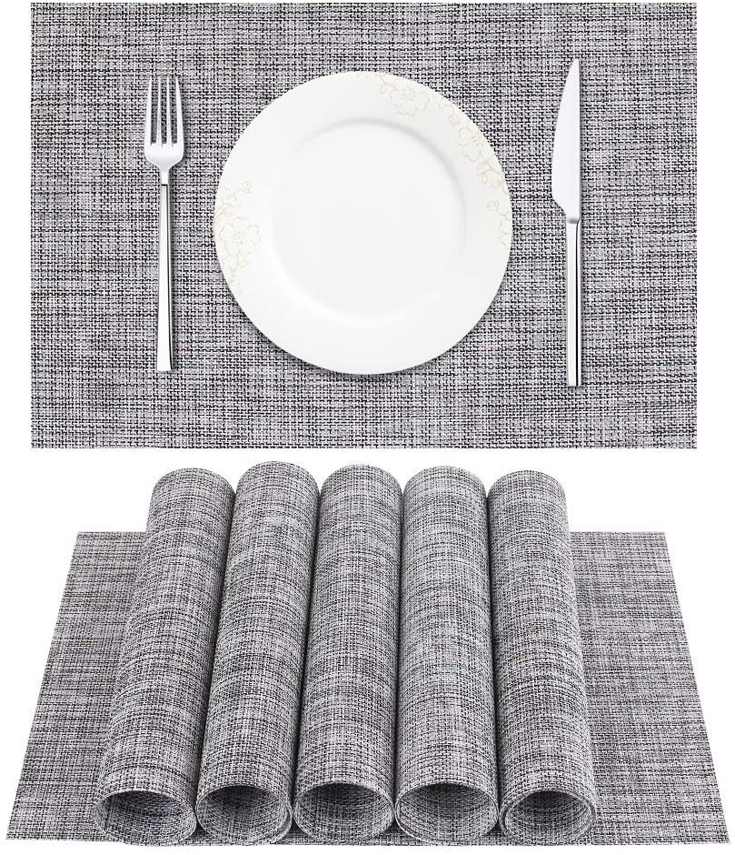 Lifewear Placemat Dark Blue Crossweave Woven Vinyl Non-Slip Insulation Placemat Washable Table Mats Set of 6