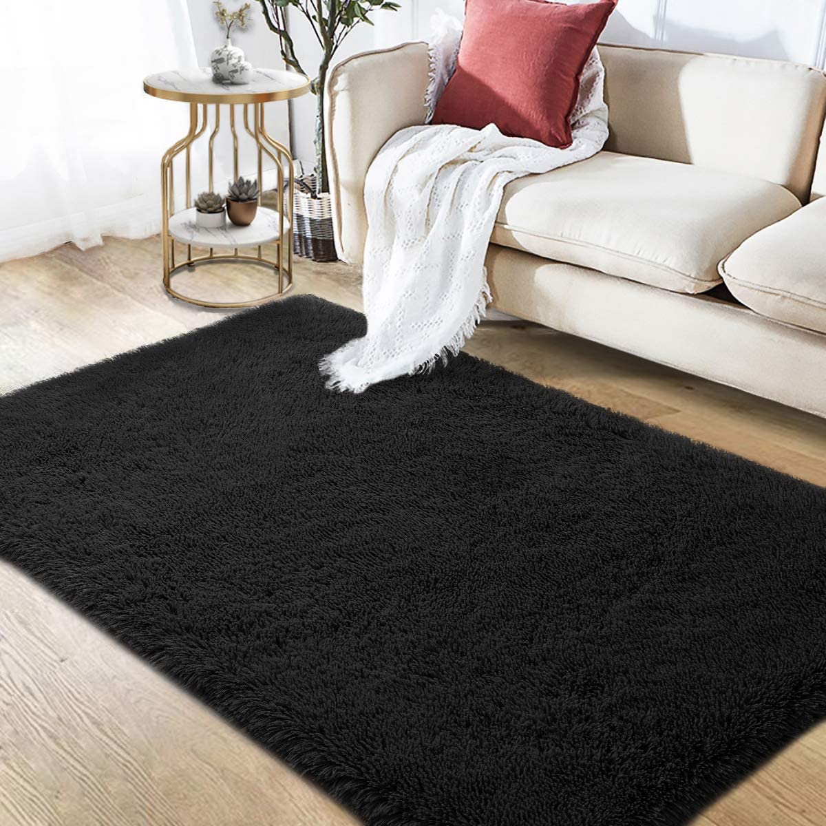 Zareas Modern Furry Area Rugs For, Black Furry Living Room Rugs
