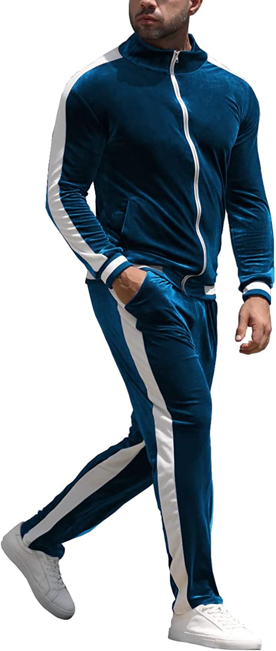 YAOGRO Velour Tracksuit Sweatsuit Set:Men's Jogging Suits Full Zip Casual  Jacket