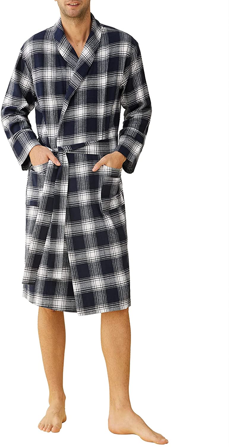 Women's Plaid Flannel Robe Long Cotton Bathrobe with Pockets – Latuza
