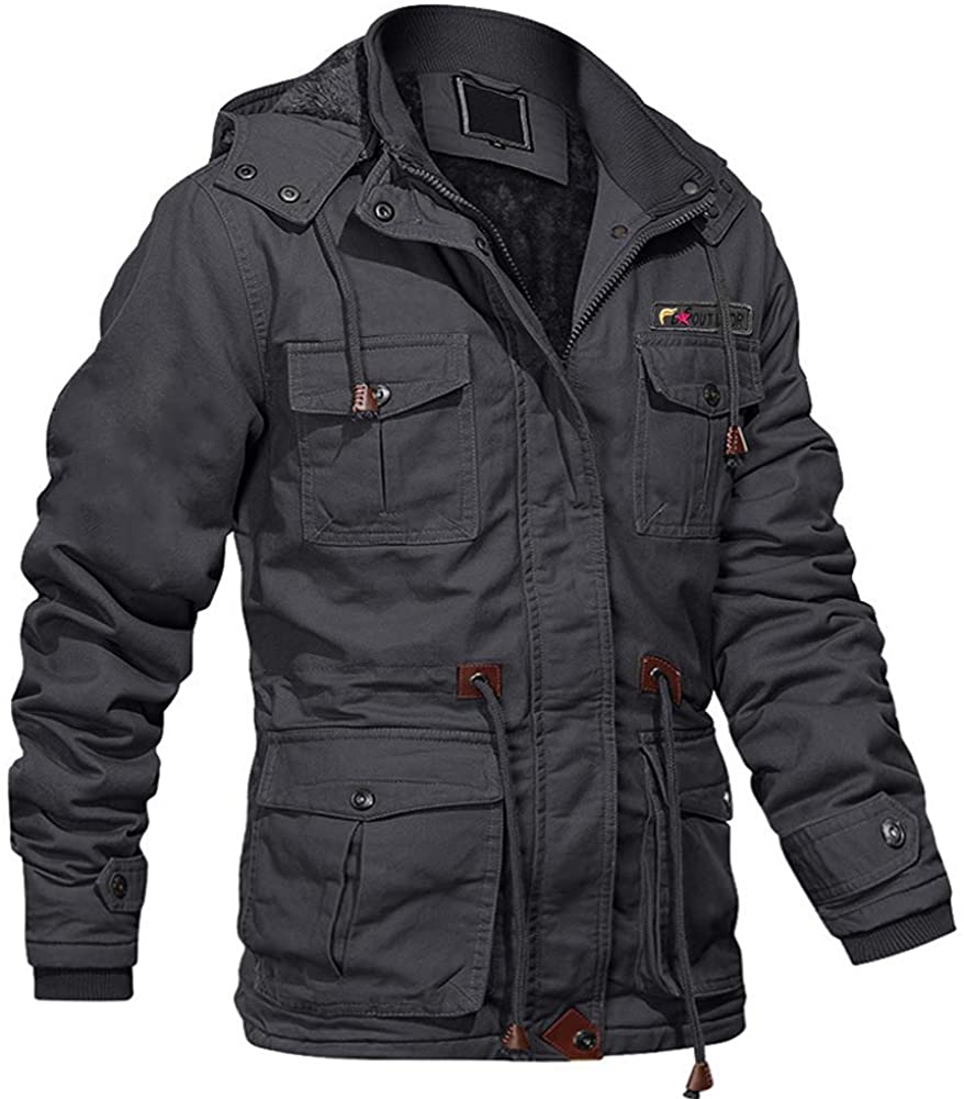MAGCOMSEN Men's Winter Cargo Jacket with Multi Pockets Thicken Military ...