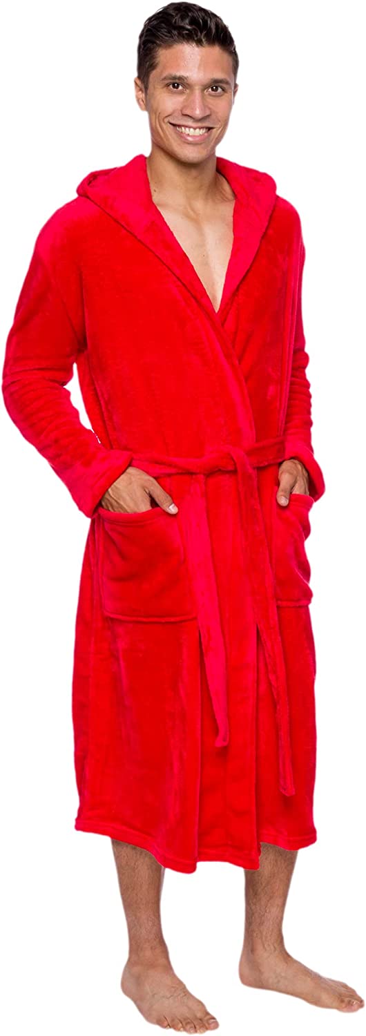 Mens Robe Hooded Wrap Style - Mid Length Plush Fleece Bathrobe by Ross  Michaels : : Clothing, Shoes & Accessories