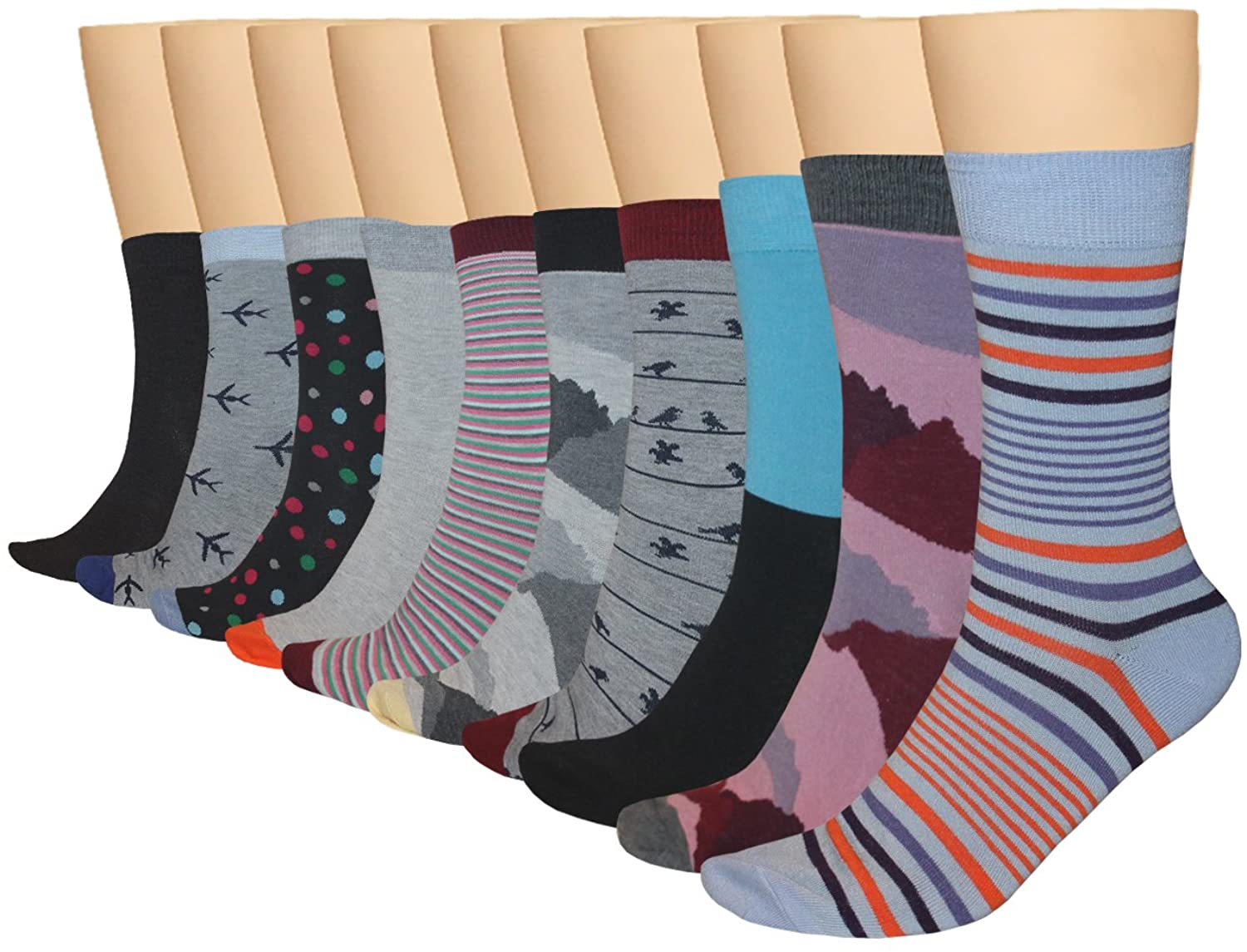 3KB Mens Dress Socks Variety of Patterns and Sizes 10 Pairs Per Pack 