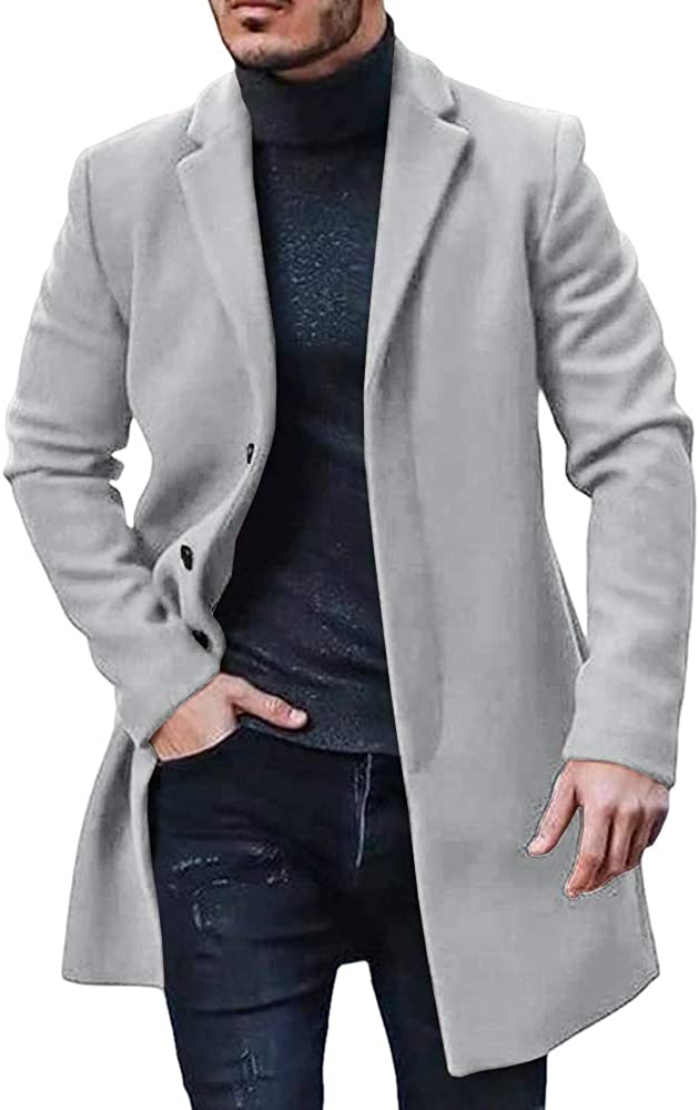 PASLTER Mens Winter Trench Overcoat Removable Faux Fur Collar Top Coat Double Breasted Business Long Pea Coat 