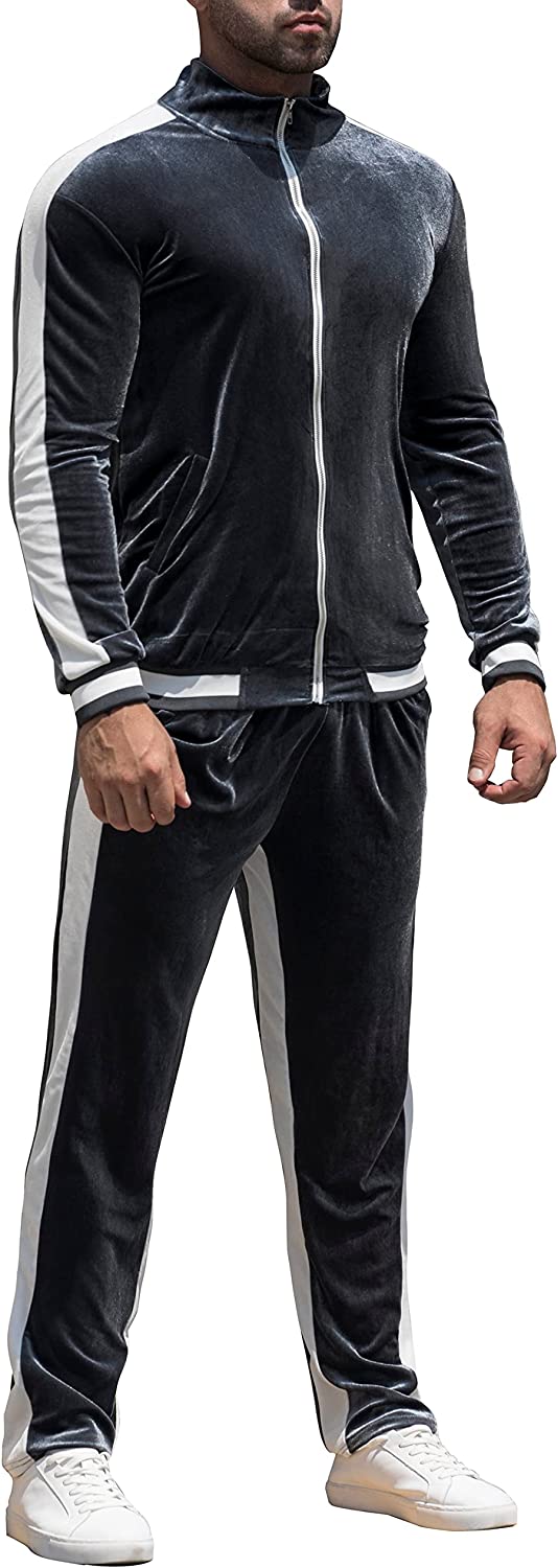 RPOVIG Velour Tracksuit Sweatsuit Velvet:Men's Jogging track suit 2 Pieces  Set Z
