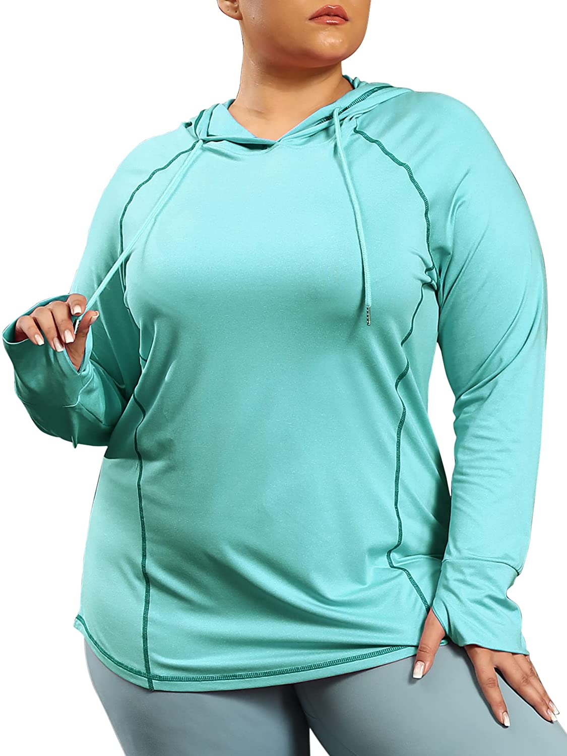 FOREYOND Plus Size Workout Tops for Women Long Sleeve Shirts