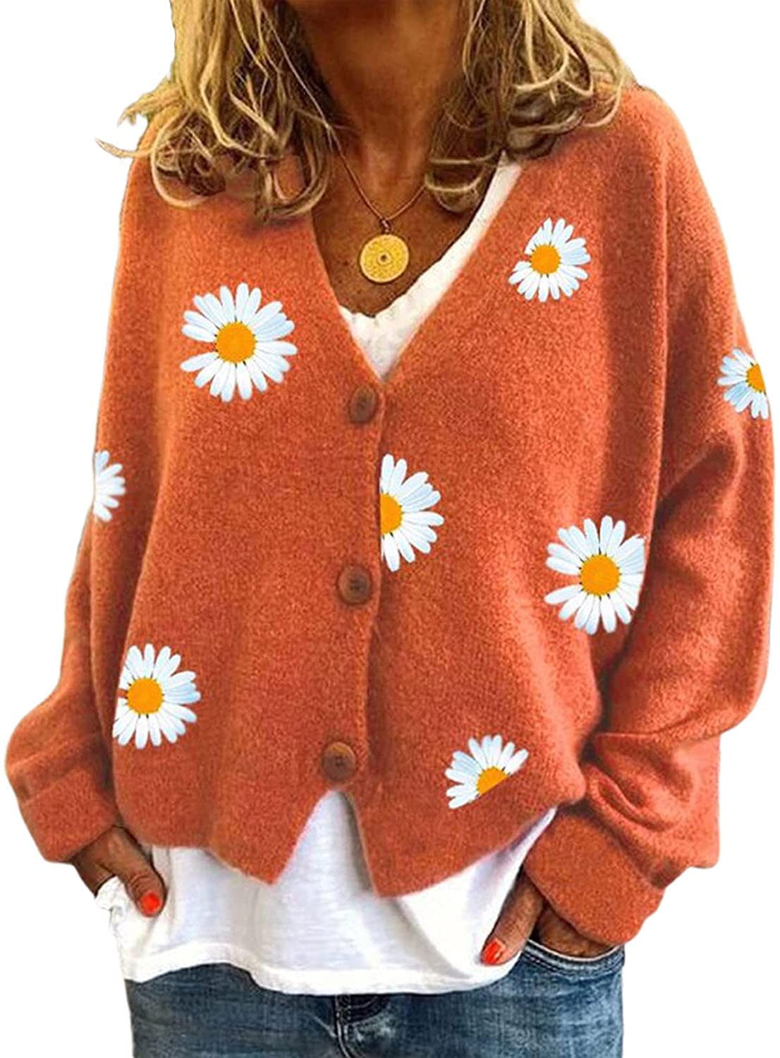 Color : B-Black, Size : F Women Knitted Sweaters Cardigans Floral V Neck Long Sleeve Girls Sweet Vintage Casual Coat Y2k Jumper 