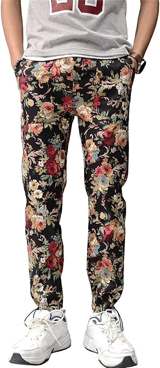 QZH.DUAO Floral Printed Casual Pants Slim Fit Flower Trousers for Men :  : Clothing, Shoes & Accessories