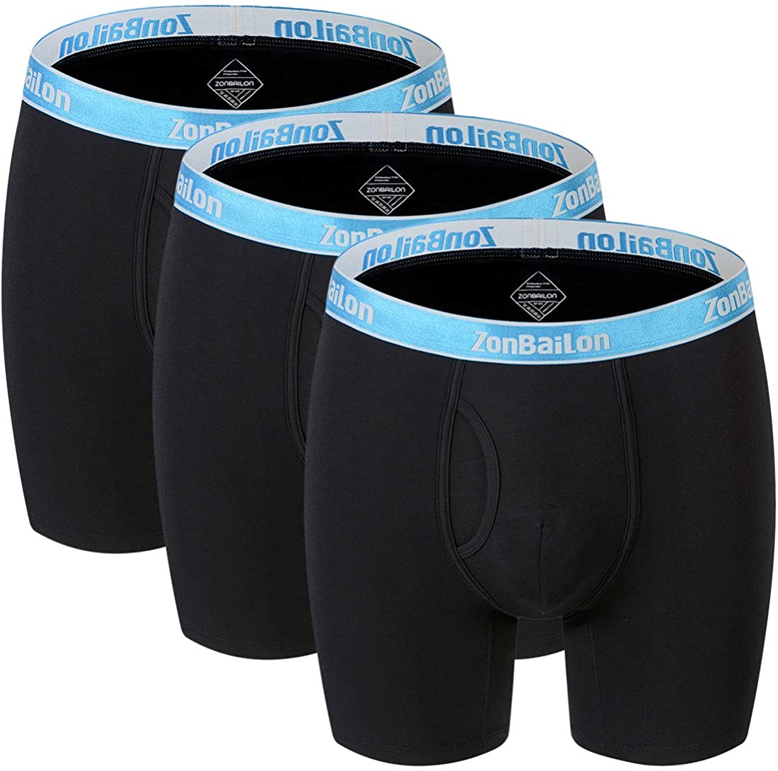 ZonBaiLon Breathable Underpants Men Boxers for Men Pack Open Pouch Fly L Dark 