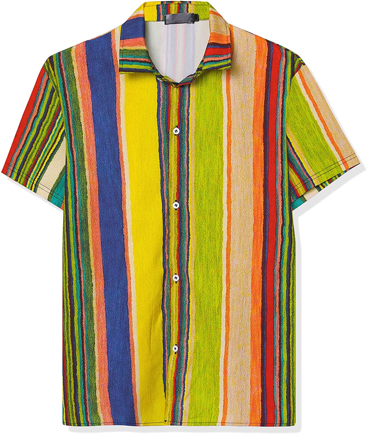 Lars Amadeus Men's Vertical Striped Shirt Short Sleeve Button Down
