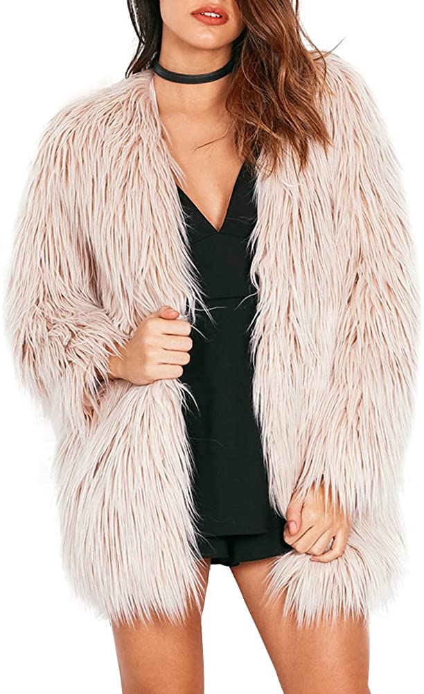 Simplee Apparel Womens Long Sleeve Fluffy Faux Fur Warm Coat