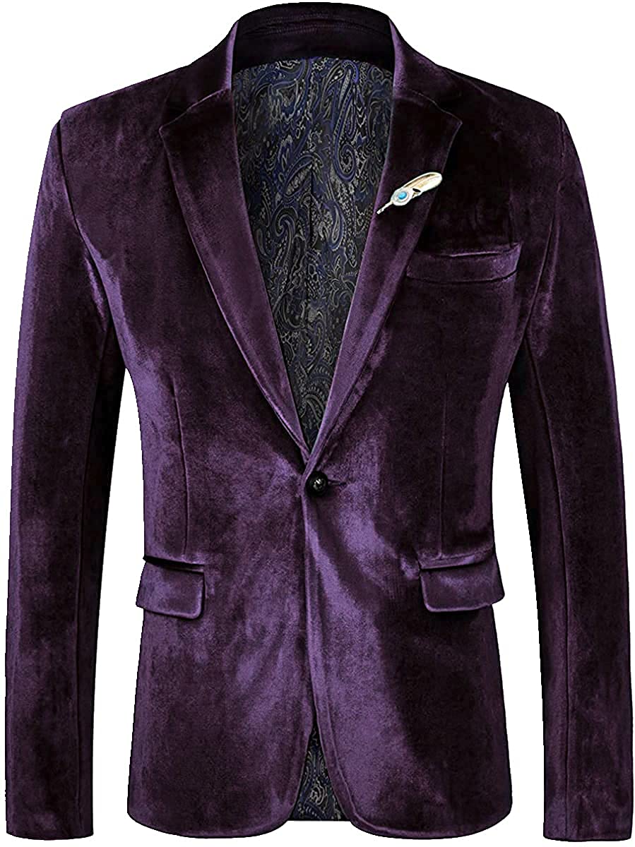 Slim Solid Plum Velvet Tuxedo Blazer