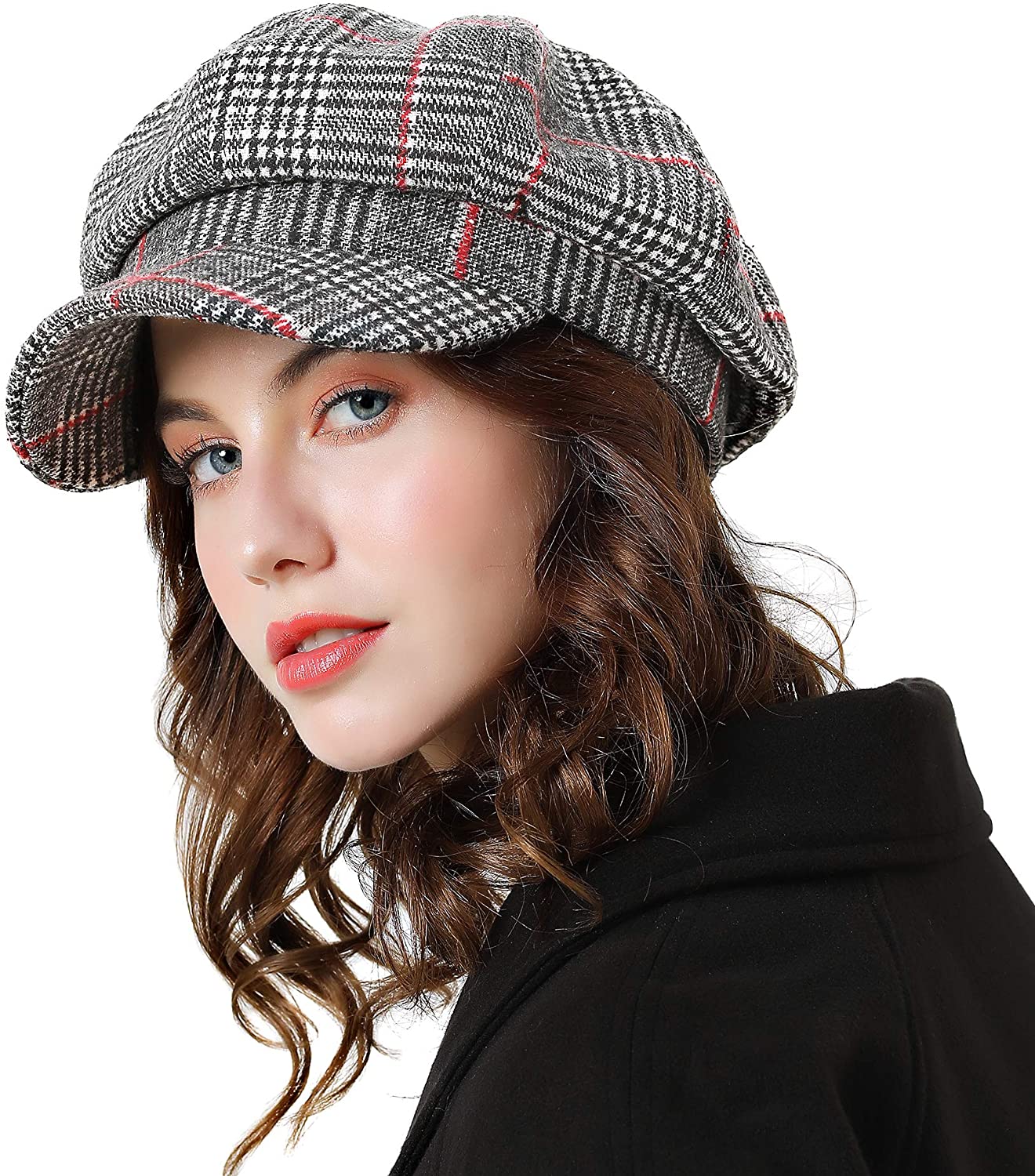 AMAKU Women Newsboy Hat Cotton 8 Panel Plain Cap Berets Gatsby Visor for Spring Summer Autumn