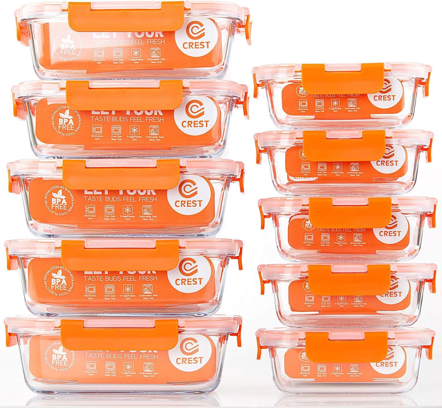 MEAL PREP CONTAINERS Glass Food Storage Container with Lids 10-Pack By C  CREST