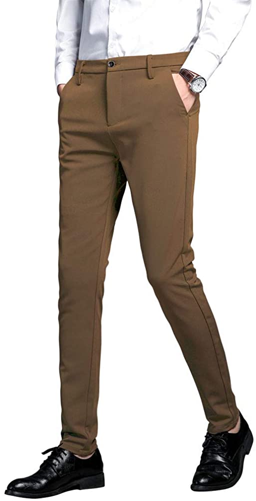 Plaid&Plain Men's Slim Fit Dress Pants Stretch Dress Pants 8101H