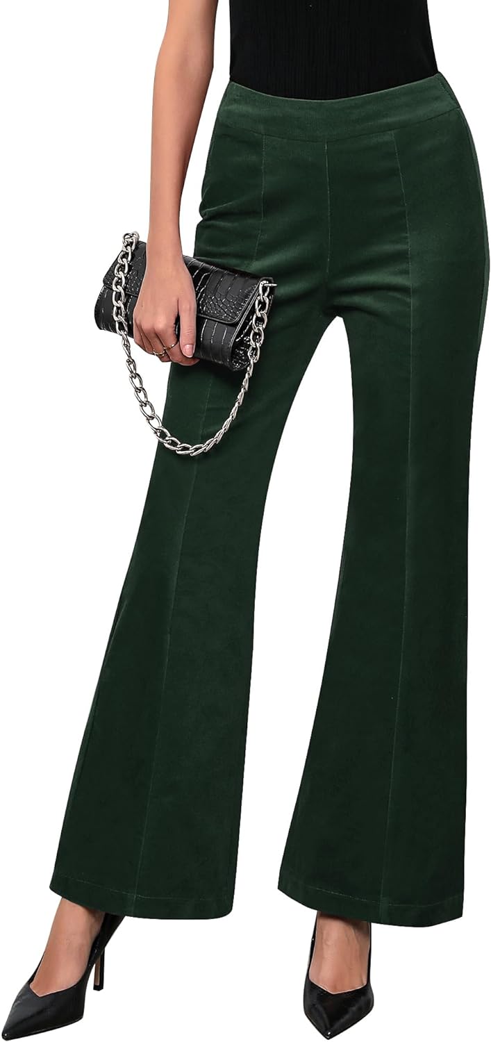 GRAPENT Flare Pants for Women Corduroy Pull On High Waisted Wide Leg  Trouser Pan