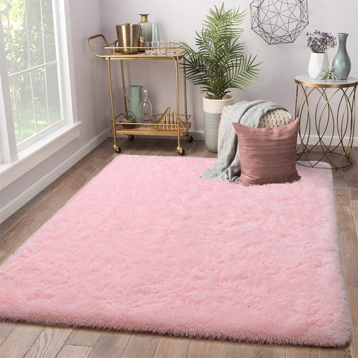 Terrug Soft Kids Room Rug, Pink Shag Area Rugs for Bedroom Living 