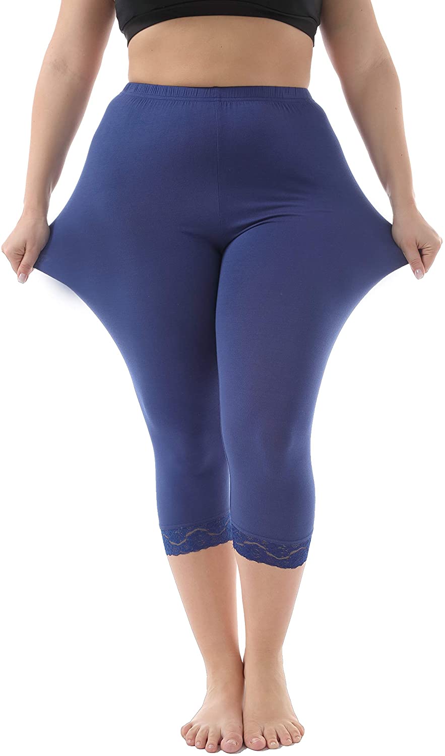 Buy Zerdocean Women's Modal Plus Size Basic Capri Leggings Sky