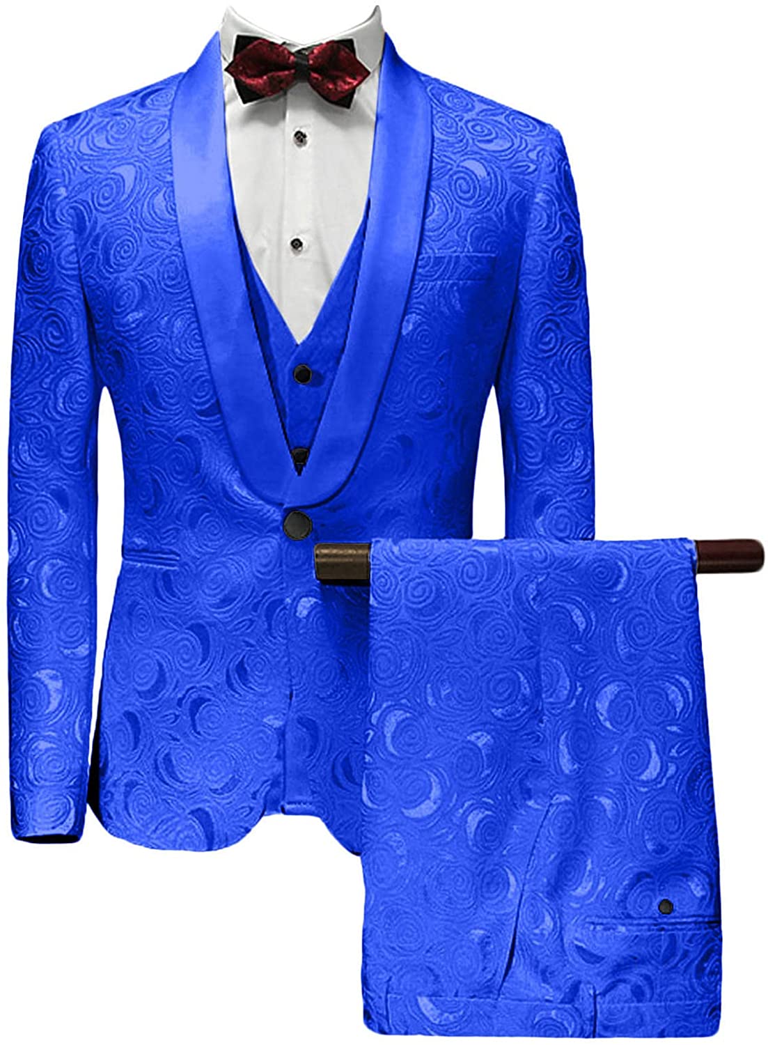 Wemaliyzd Mens 3 Pieces Jacquard Wedding Suit Classic Fit Blazer Vest Pants