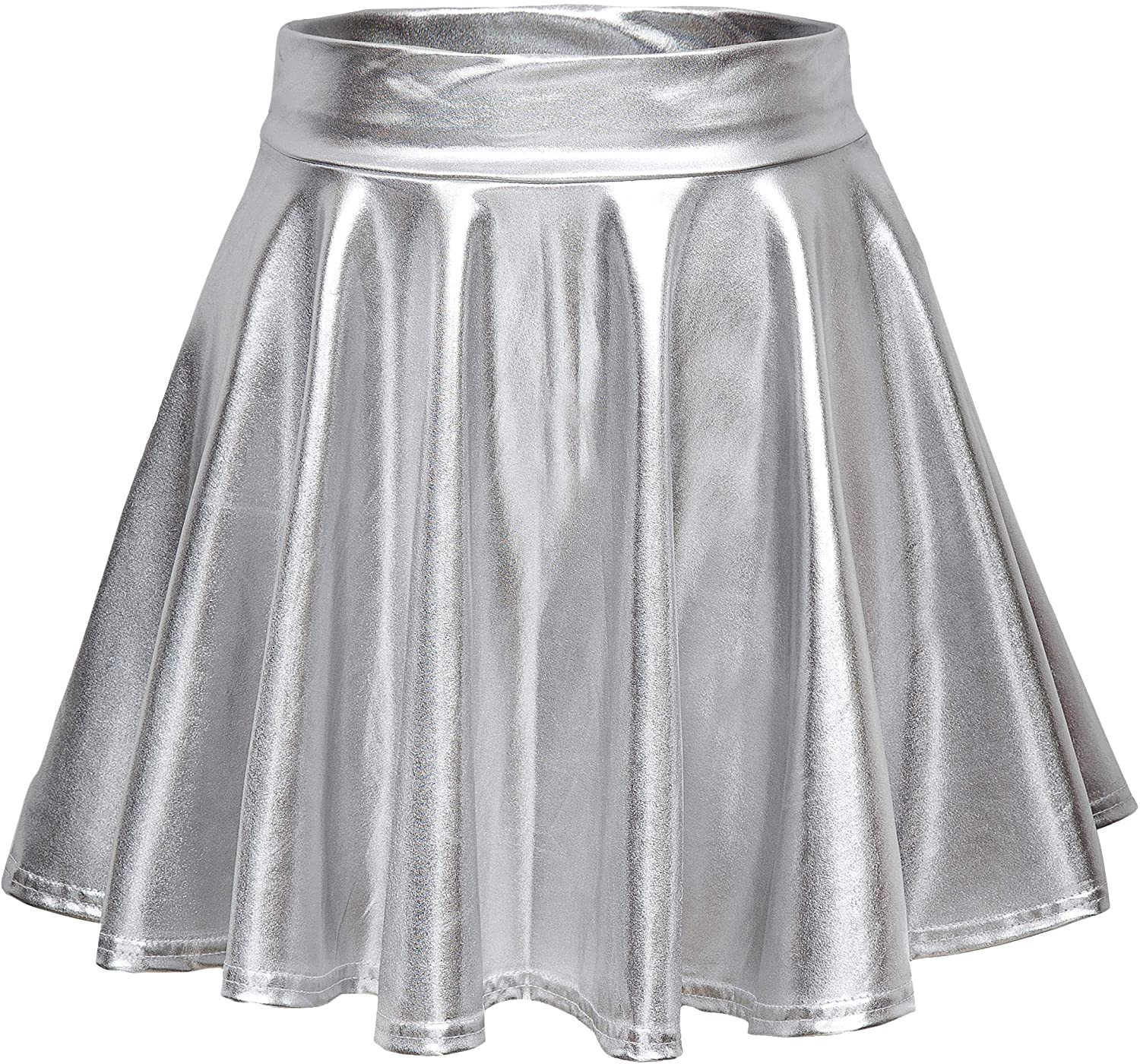 Urban CoCo Women's Shiny Flared Pleated Mini Skater Skirt