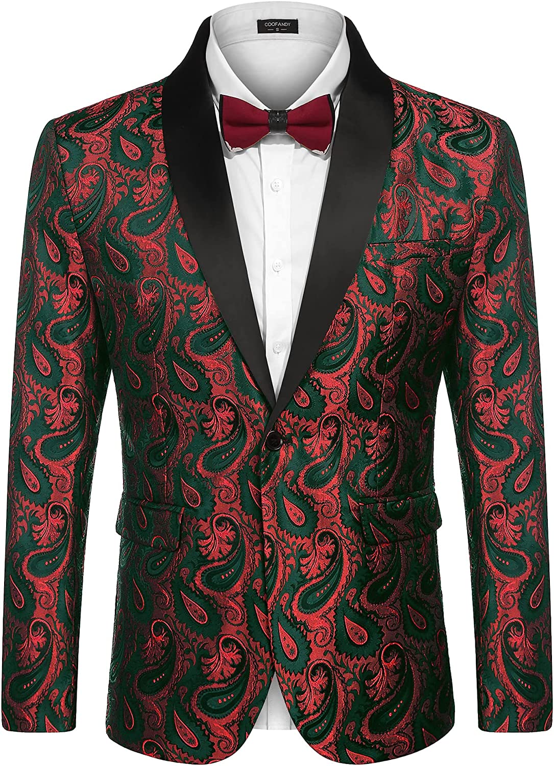 COOFANDY Mens Floral Tuxedo Jacket Paisley Shawl Lapel Suit Blazer