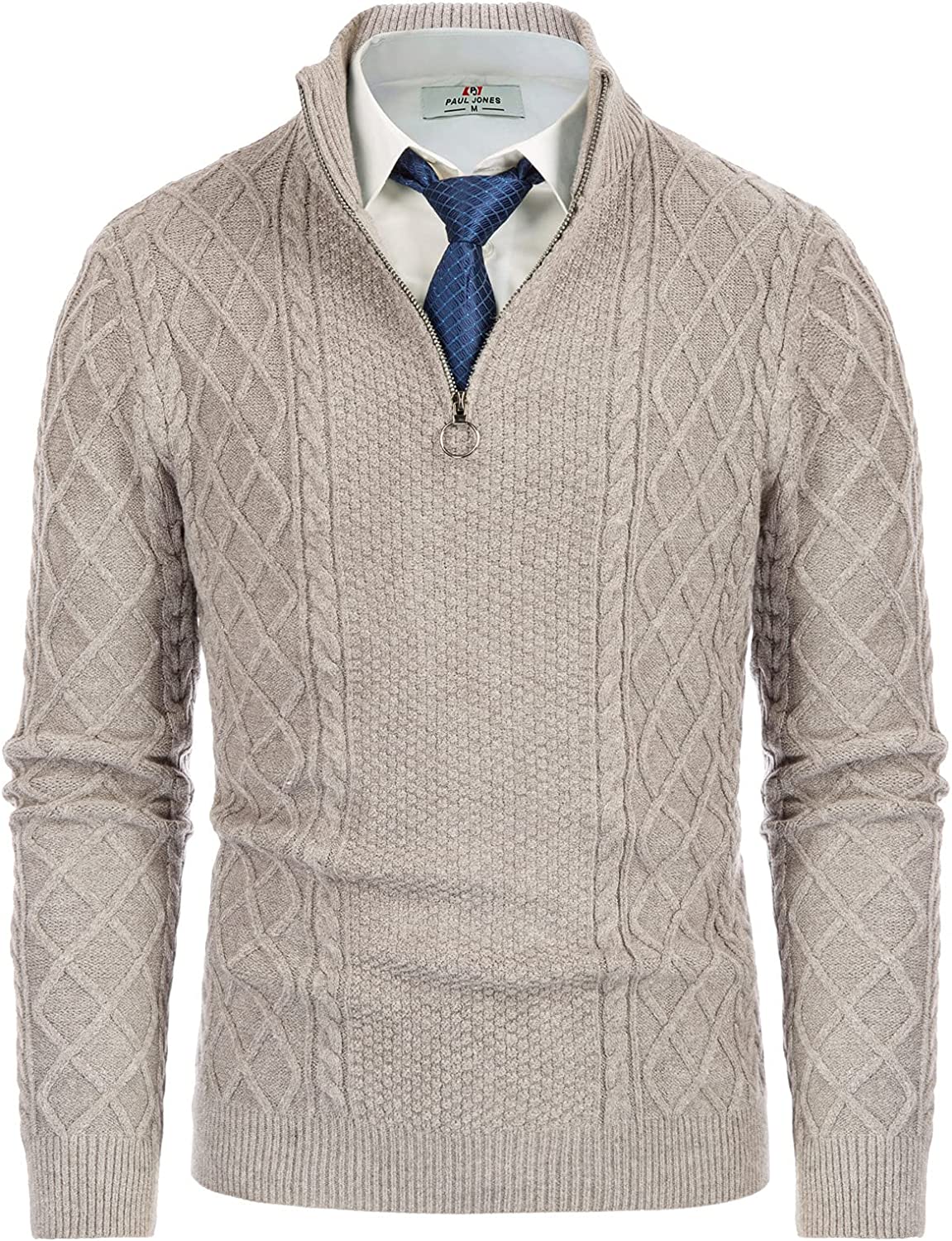 PJ Paul Jones Men's Casual Quarter-Zip Sweaters Cable Knit Thermal