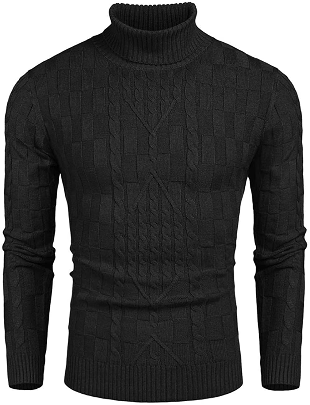 COOFANDY Men's Slim Fit Turtleneck Sweater Casual Cable Knit Pullover ...