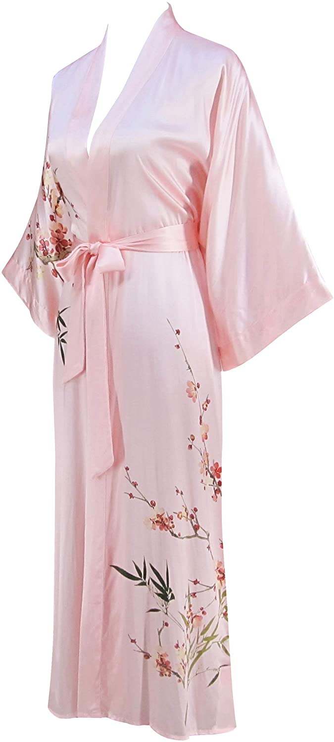 Ledamon Women's 100% Silk Kimono Long Robe - Classic Colors and Prints