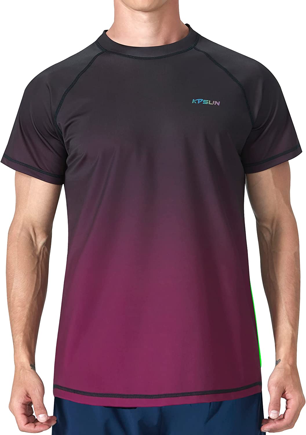 Men's Swim Shirts Short Sleeve Quick Dry UPF 50+ Sun Protection Rash Guard  Beach Fishing T Shirts